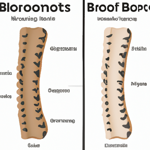 איור של אוסטאופורוזיס, המראה את ההבדל בין עצמות בריאות לנקבוביות